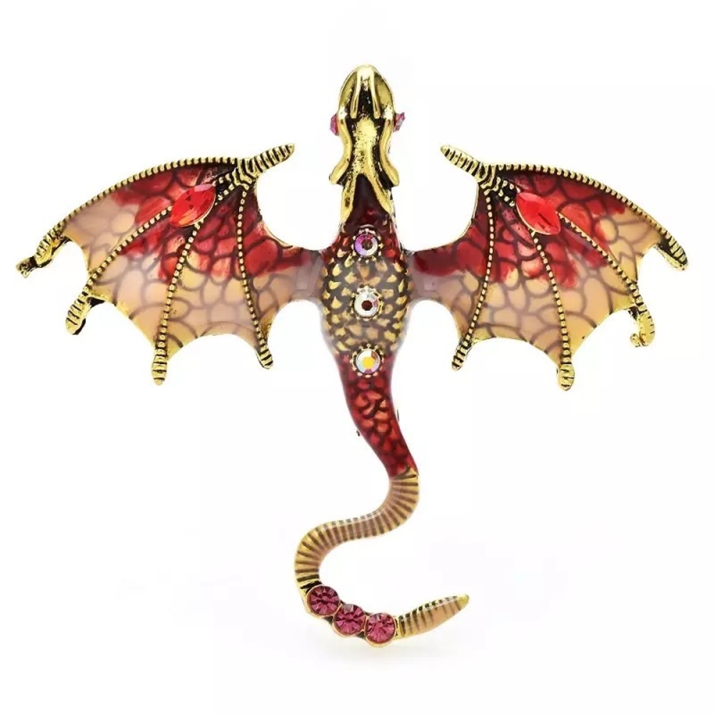 YEAR IF THE DRAGON - 
RED FLYING DRAGON BROOCH / PIN